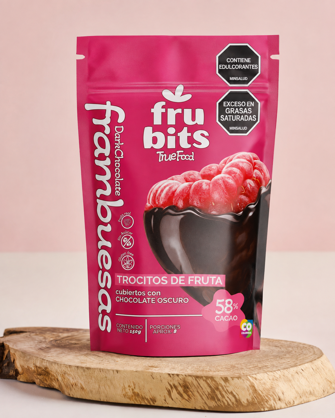 Frambuesa oscuro 58% sin azucar 150 g